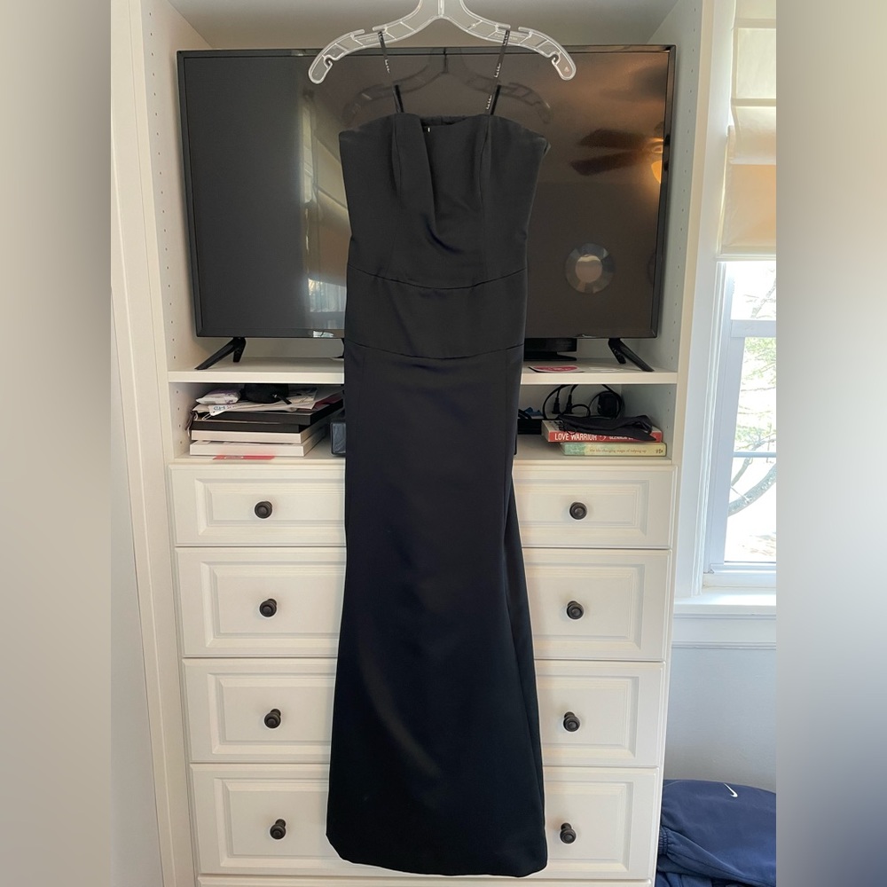 Nicole Miller, long black strapless silk dress, size 8.